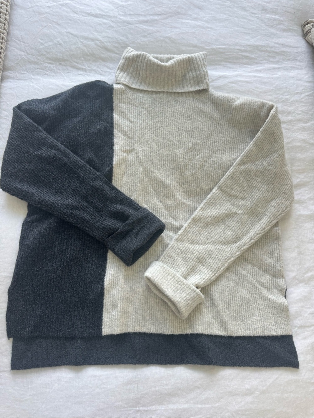 French Connection Two-Tone Black and Cream Turtleneck Sweater